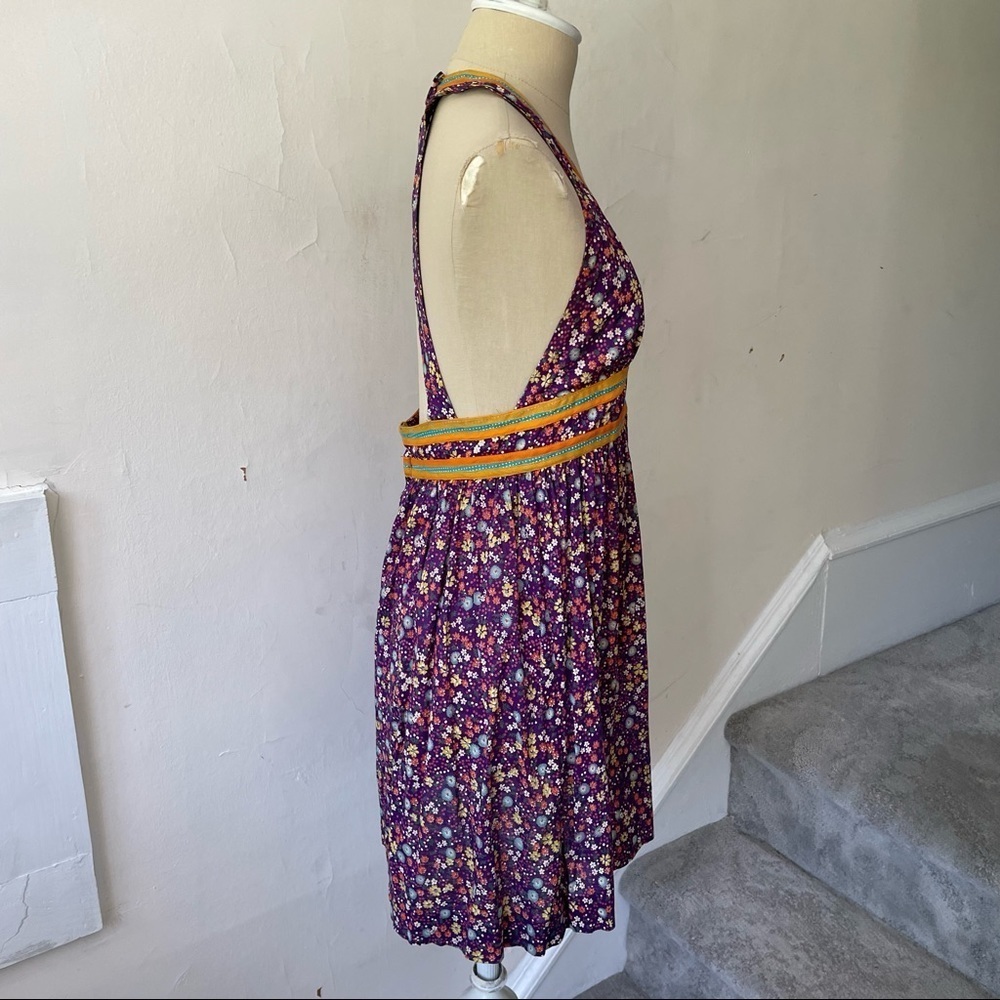 Vintage 1960s/1970s New Morning Designs Purple Floral Cotton Halter Dress 11/12 - Picture 4 of 10